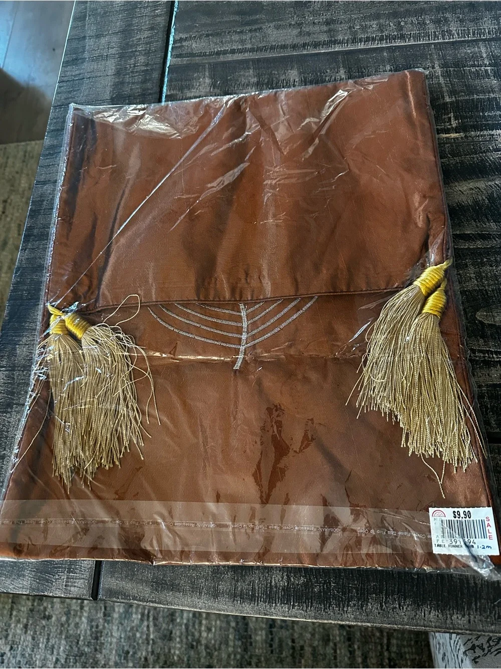 Rust Colored Decorative Table Runner with Leaf Embroidery